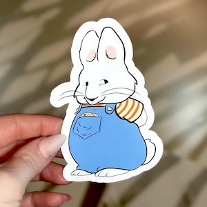 Cute Bunny Rabbit in Overalls Max Bunny Sticker – Nostalgic Rabbit Vinyl for Fans, Kids, Laptops, Water Bottles, Cute y2k 2000s Gift, Easter