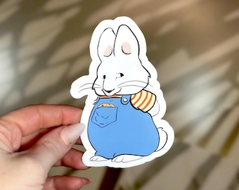 Pegatina de Max Bunny: Conejo nostálgico de los años 2000 con overol