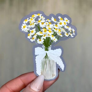 Adesivo de buquê de margaridas rústicas de primavera de flores de nascimento de abril para diário | Adesivo estético fofo, vinil durável para scrapbooking e decoração de laptop