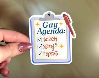 Pegatina de profesor con agenda gay: vinilo con orgullo LGBTQ+ - Teach Slay Repeat