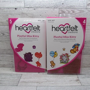 Conjunto de carimbos e matrizes da Heartfelt Creations Playful Miss Kitty