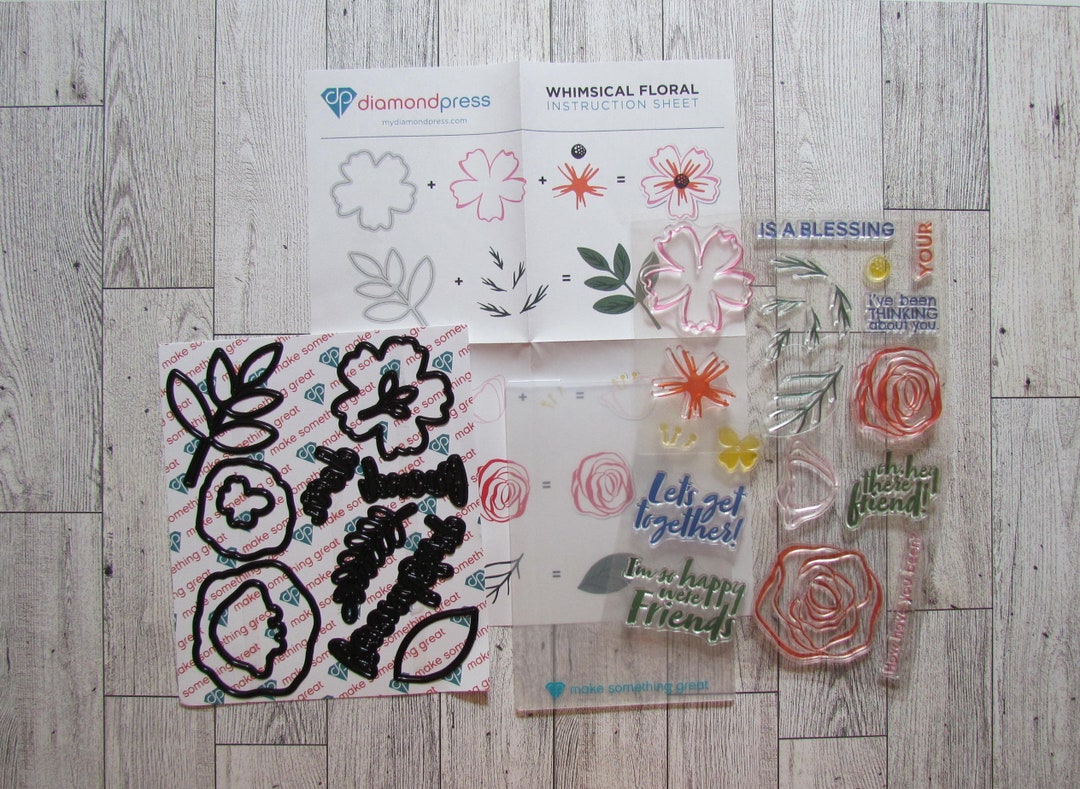 Diamond Press Whimsical Floral Stamp and Die Set - Etsy