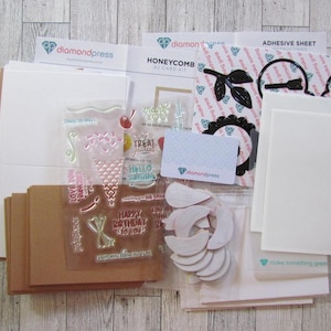 Diamond Press Honeycomb A2 Card kit stamps, dies, blank cards and envelopes