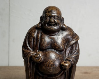 アンティーク備前焼布袋像 - 明治時代（19世紀）日本の陶器製布袋像