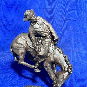 Vintage Bronze Cowboy Sculpture, Frederick Remington Style &quot;The Outlaw,&quot; Dynamic Rodeo Art, Western Décor 9in 1.76lbs