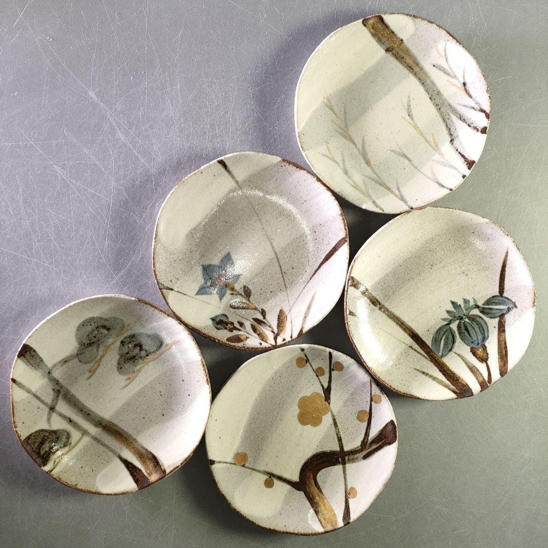 Kobei Kiln by Takao Kato Gold and Color Floral Plates Set of 5