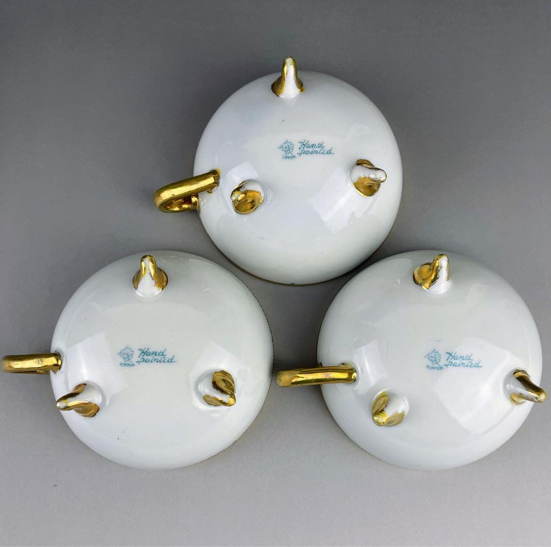 【希少】オールドノリタケ フライングスワン 脚付きティーカップ ソーサー 3客 希少】オールドノリタケ フライングスワン 脚付きティーカップ