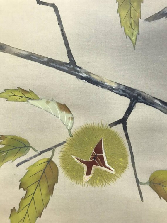 鳥と葉の水彩画 掛軸 【公式通販】