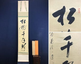 矢野一歩筆 禅書絵巻 「松寿千年の緑」 常緑の松 大徳寺銘 掛軸 36×172