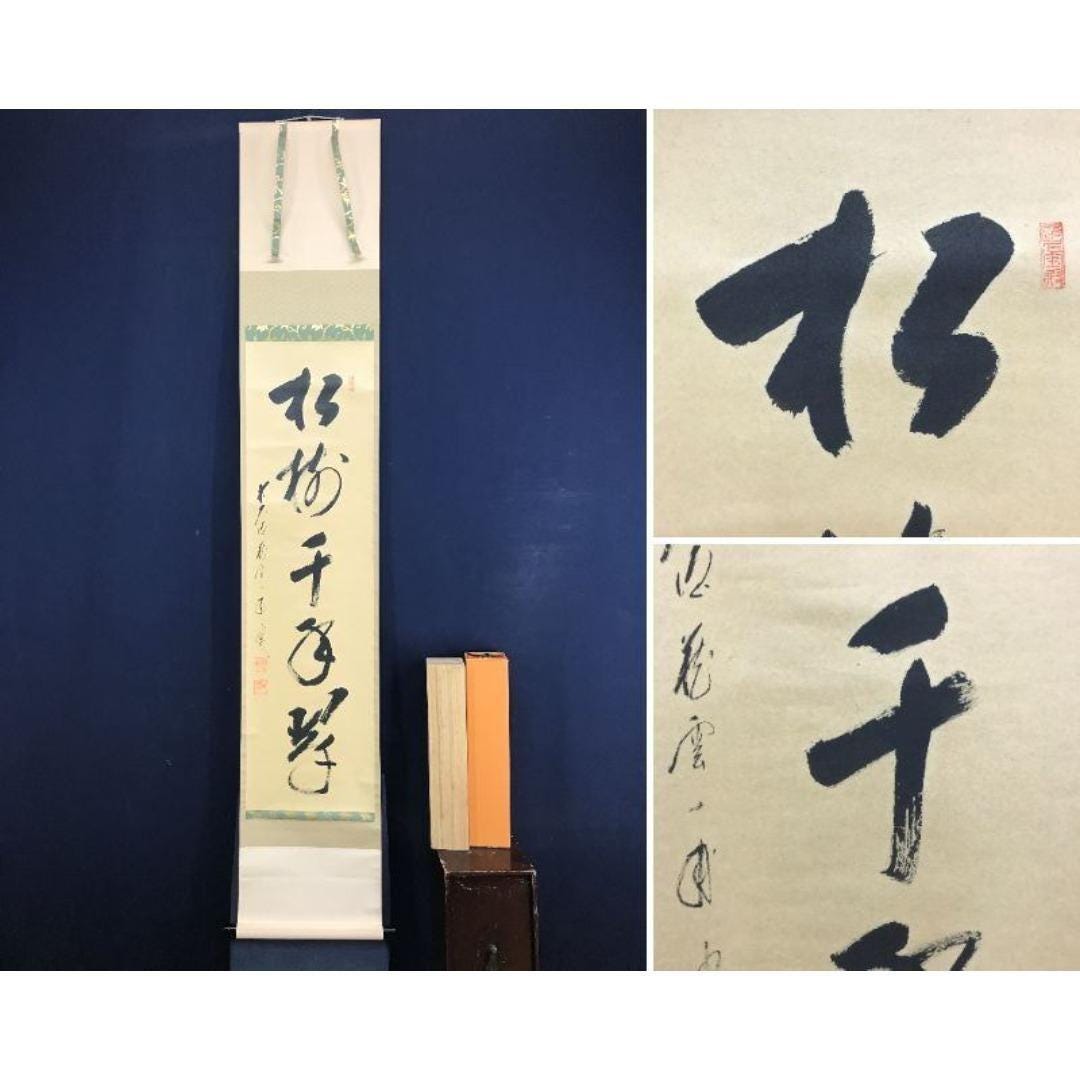 矢野一歩筆 禅書絵巻 「松寿千年の緑」 常緑の松 大徳寺銘 掛軸 36×172
