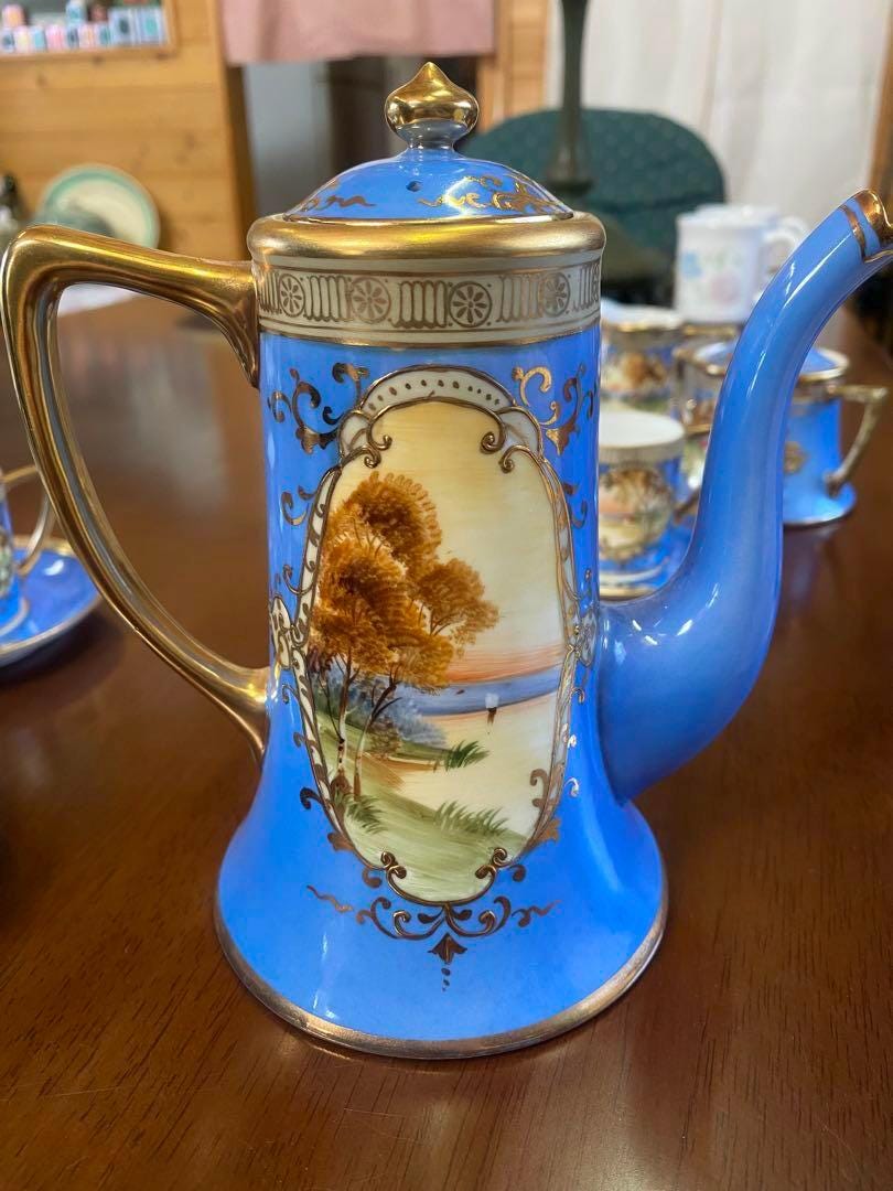 Antique 1910 Old Noritake 15-piece Turquoise Blue Tea Set With