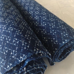 Vintage Japanese Indigo Dyed Cotton Fabric Remnants – Double-Sided Katazome Pattern for Sewing, Quilting, and Craft Projects