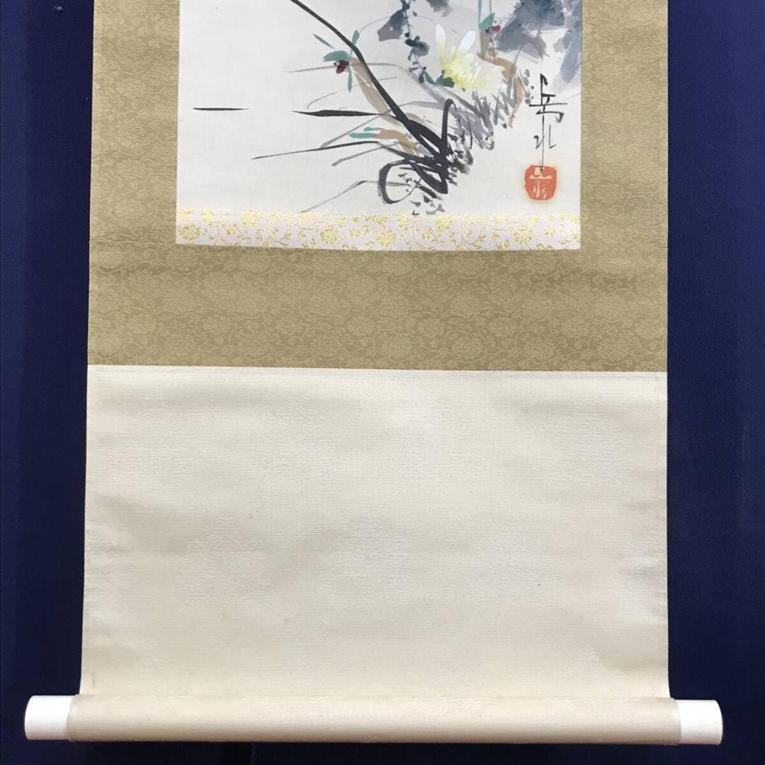 井出岳水作 四君子掛軸 絹本花鳥画 箱付 165×39cm 日本の花鳥画 - Etsy