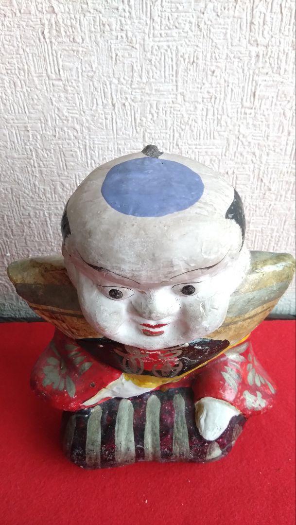 希少なアンティーク稲畑福助土人形 – 伝統的な日本の繁栄を願う縁起物