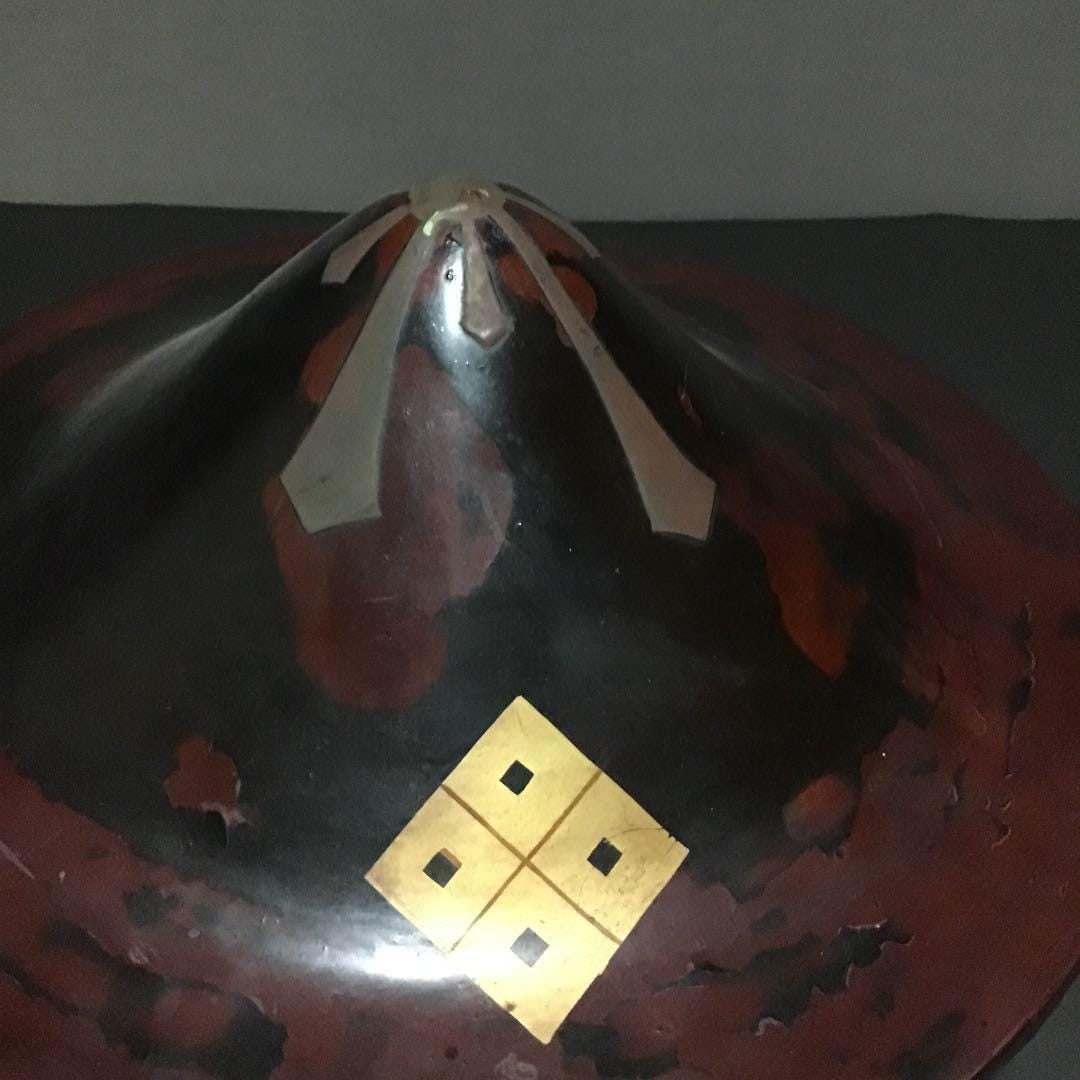 江戸時代の銅製陣笠 - 家紋入り武士の軍帽、日本の伝統的な甲冑、幅