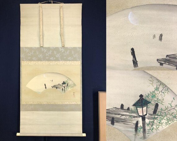 美術品・アンティーク・コレクション 竹林風景 掛軸 扇形