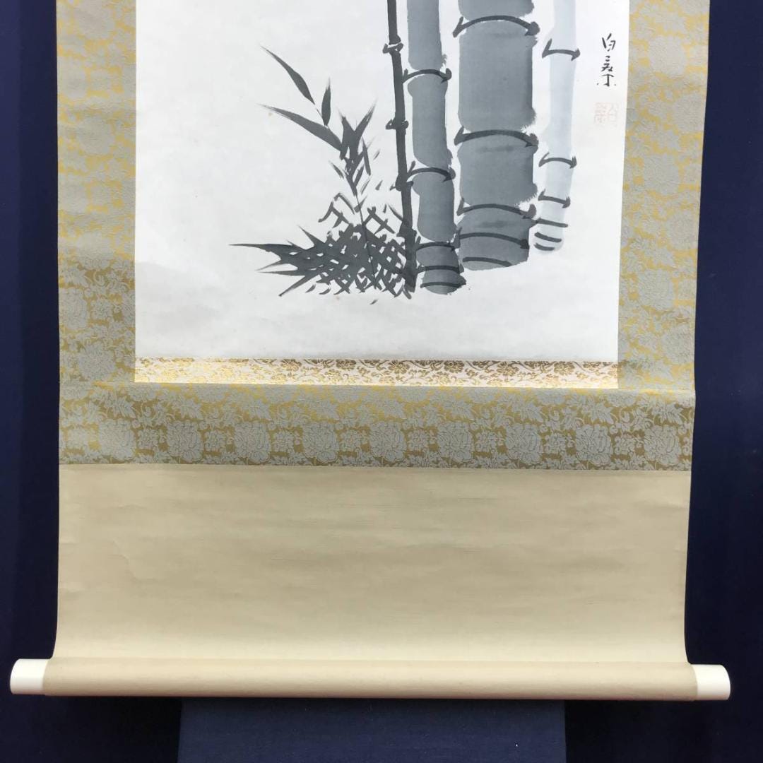 中島白宗作 竹図 水墨画 掛軸 銘木箱入り 183×59cm - Etsy 日本