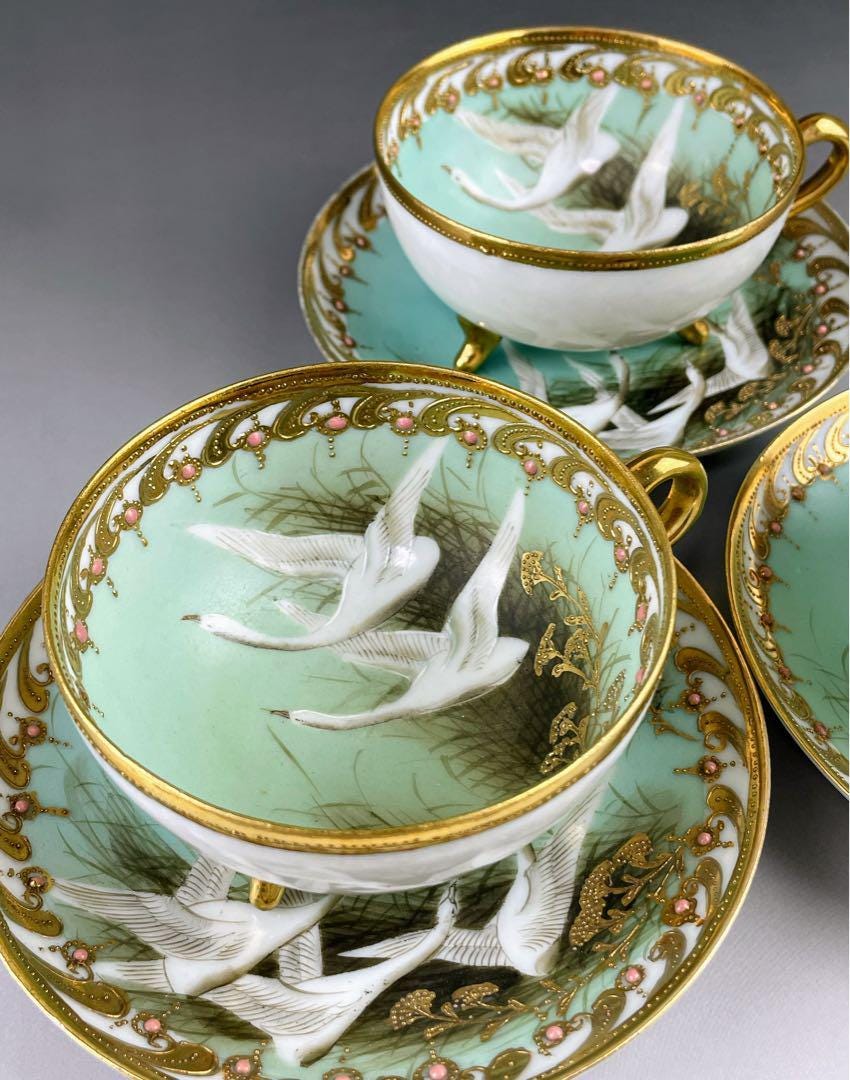 【専用】オールドノリタケ フライングスワン 脚付きティーカップ ソーサー 1客 専用】オールドノリタケ フライングスワン 脚付きティーカップ