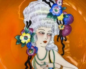 オールドノリタケ　ノリタケ　アールデコ　ポンパドール婦人　プレート　デコレディ オールド ノリタケ アールデコ プレート – 花をつけたポンパドール夫人