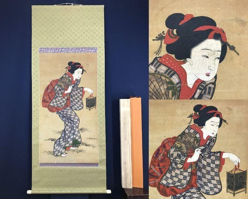 Antique Bijin-ga Hanging Scroll – Traditional Japanese Beauty in