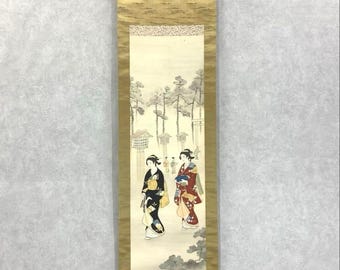 Vintage Japanese Hanging Scroll Painting Bijinga Japanese Fine Art