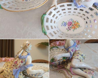 希少なマイセン ポプリボウル ペア – 貴族と貴婦人 – アンティーク