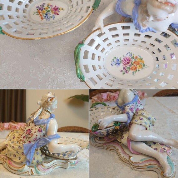 希少なマイセン ポプリボウル ペア – 貴族と貴婦人 – アンティーク