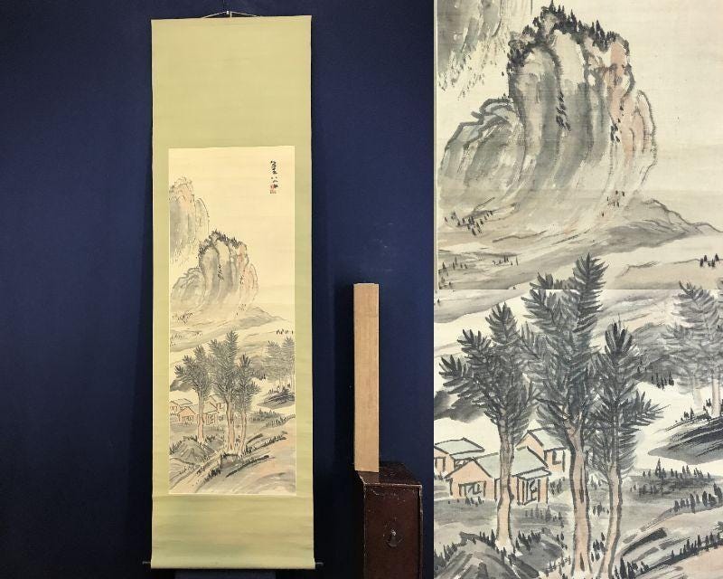 Japanese Landscape Hanging Scroll by Yokoi Kinkoku – Edo Period