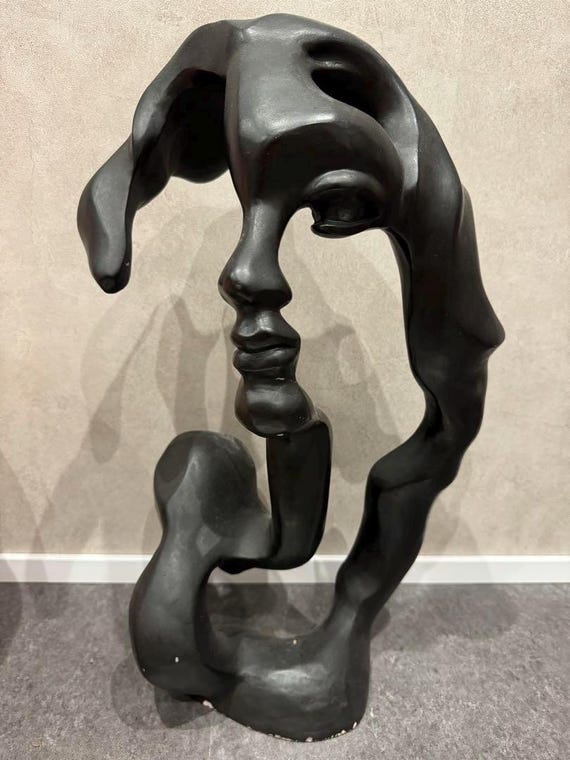 1979 Austin Prod Face Statue Plaster Abstract Design Bold