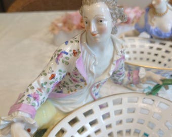 希少なマイセン ポプリボウル ペア – 貴族と貴婦人 – アンティーク