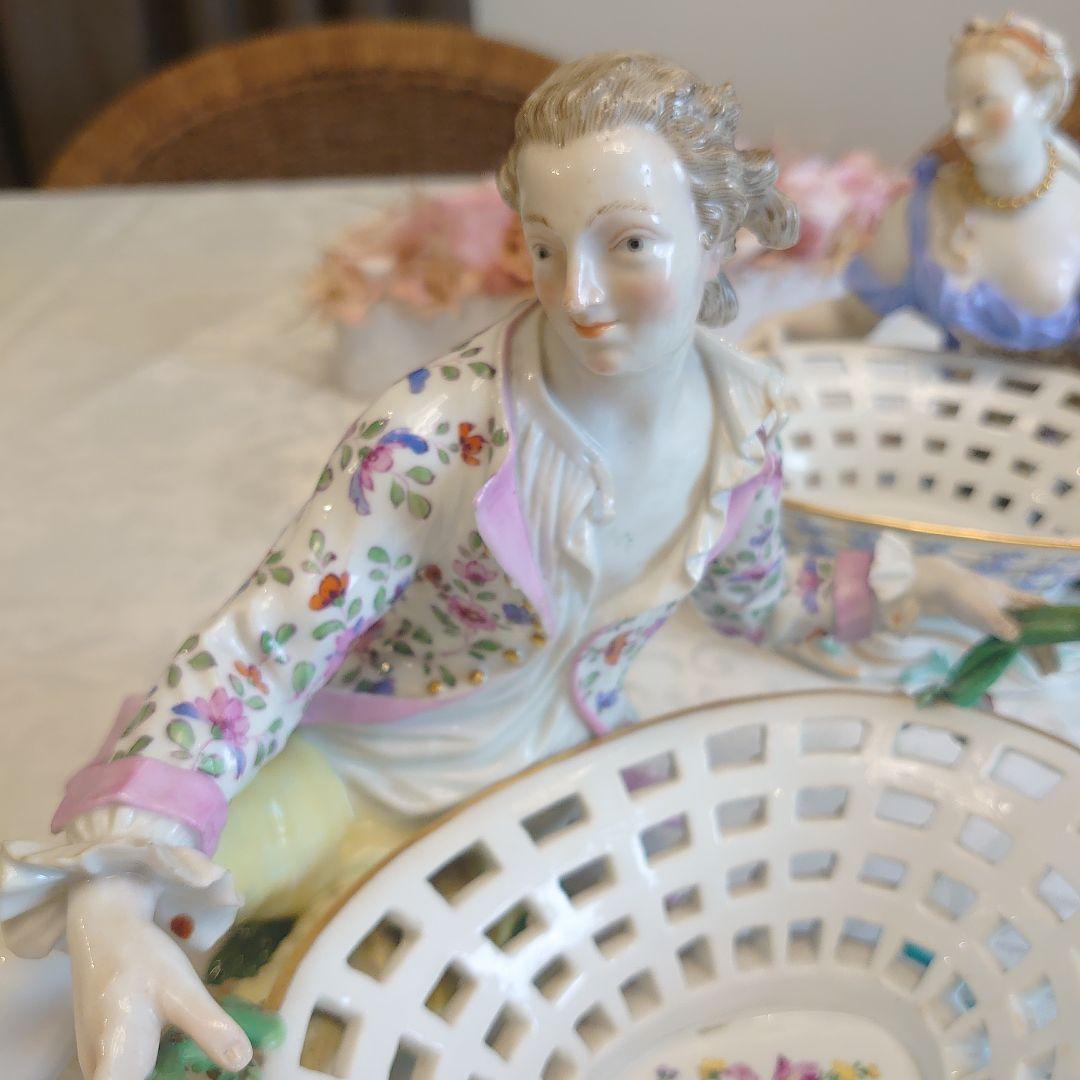 希少なマイセン ポプリボウル ペア – 貴族と貴婦人 – アンティーク