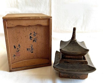 水谷清作 備前焼 香炉 ― 伝統的な素焼きの香炉、銘箱入り、侘び寂びの