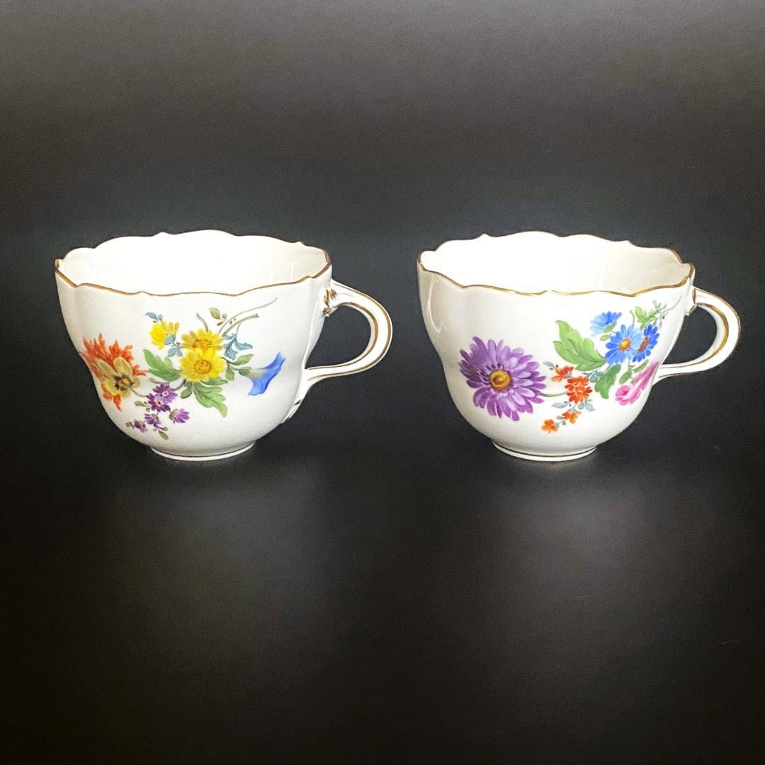 Meissen Crossed Swords Tea Cup and Saucer Set With Large & Medium