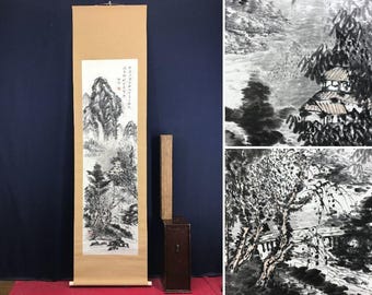 Japanese Hanging Scroll by Hakko – Traditional Landscape Ink