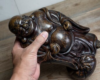 アンティーク備前焼布袋像 - 明治時代（19世紀）日本の陶器製布袋像