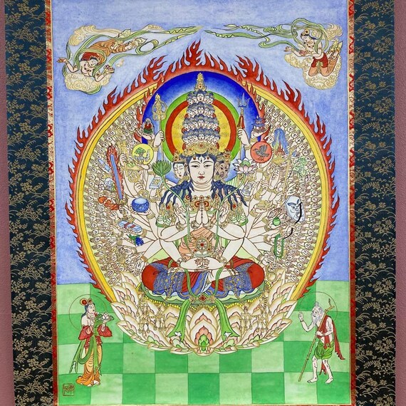 真作/美濃樽仙/観世音像/観音図/仏事掛/仏画/為書きあり//