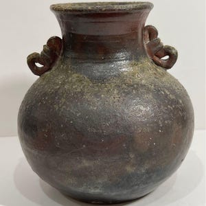 常滑焼 澤田重治作 壺 – 茶と緑の釉薬を施した日本の陶器、侘び寂びの