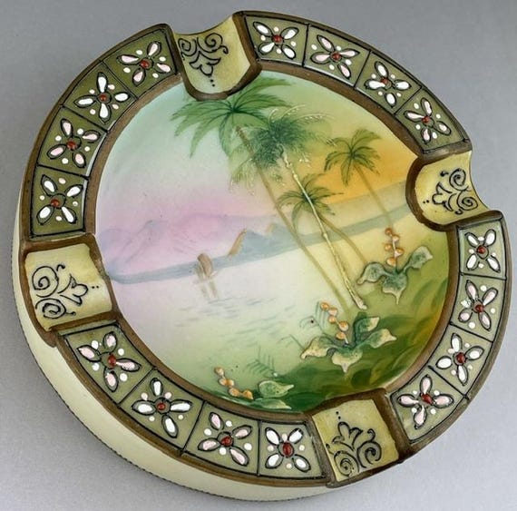 Vintage Noritake Raised Design Ashtray, Art Nouveau Style, Old