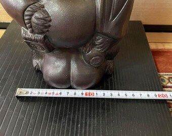 ヴィンテージ備前焼の狸像、幸運のタヌキの置物、高さ28cmの陶器風水