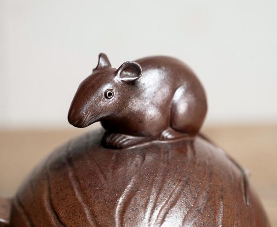 Antique Bizen Ware Rat and Lucky Mallet Sculpture - Meiji Period