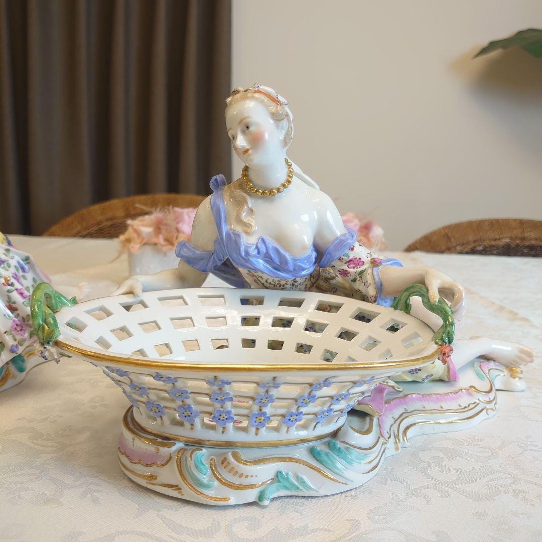 希少なマイセン ポプリボウル ペア – 貴族と貴婦人 – アンティーク