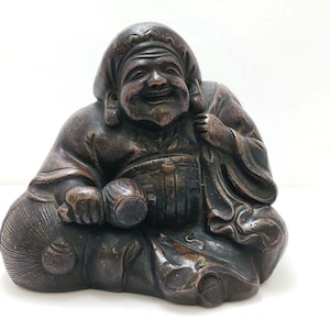 Bizen Ware Daikokuten Statue – Japanese Lucky God of Wealth and Fortune, Clay Sculpture, 12.5cm Tall, 781g Ceramic Figure