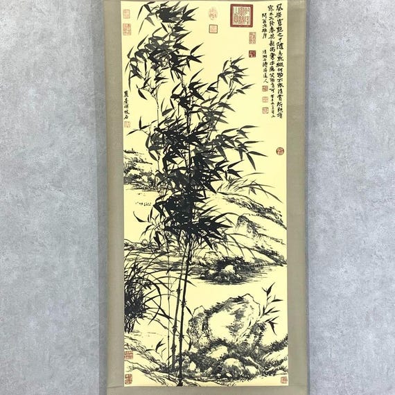 〈雪涛 王原祁〉合作 蘭竹図 掛軸 工芸印刷 中国画 清代 183 Chinese Style Hanging Scroll “蘭竹圖” by Qing Yuanji & Wang Yuanqi