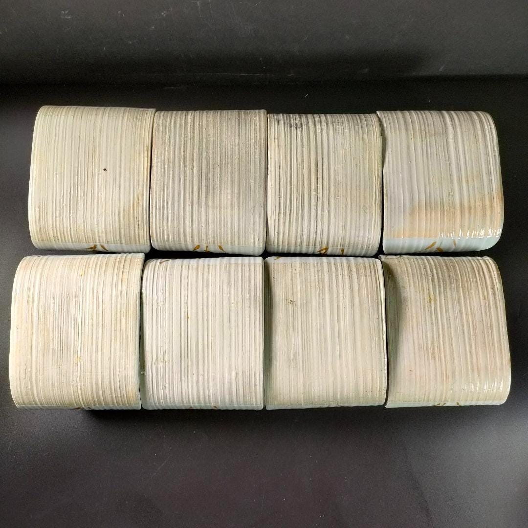 平安仁平作 向付皿 8枚セット 陶器製 麦文様手描き絵付け