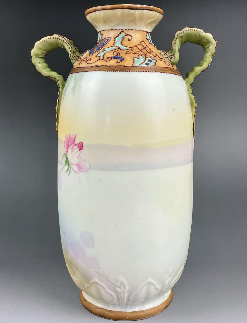 ノリタケ アールヌーボー様式 オールド花瓶 – 高さ24.9cm ピンクのバラ