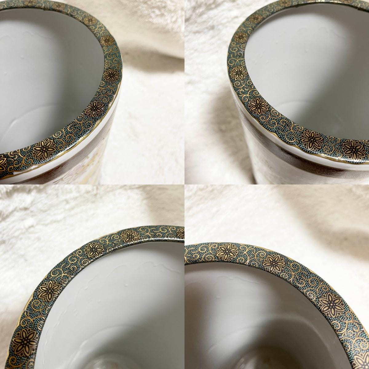 高級九谷焼傘立て、職人による手作り、鮮やかなゴールドとグリーンの