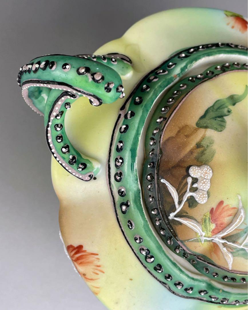 オールニッポン 一陳盛り アールヌーボー 花紋 シュガーボウル 蓋付きジャー オールニッポン 一陳盛り アールヌーボー 花紋 シュガーボウル