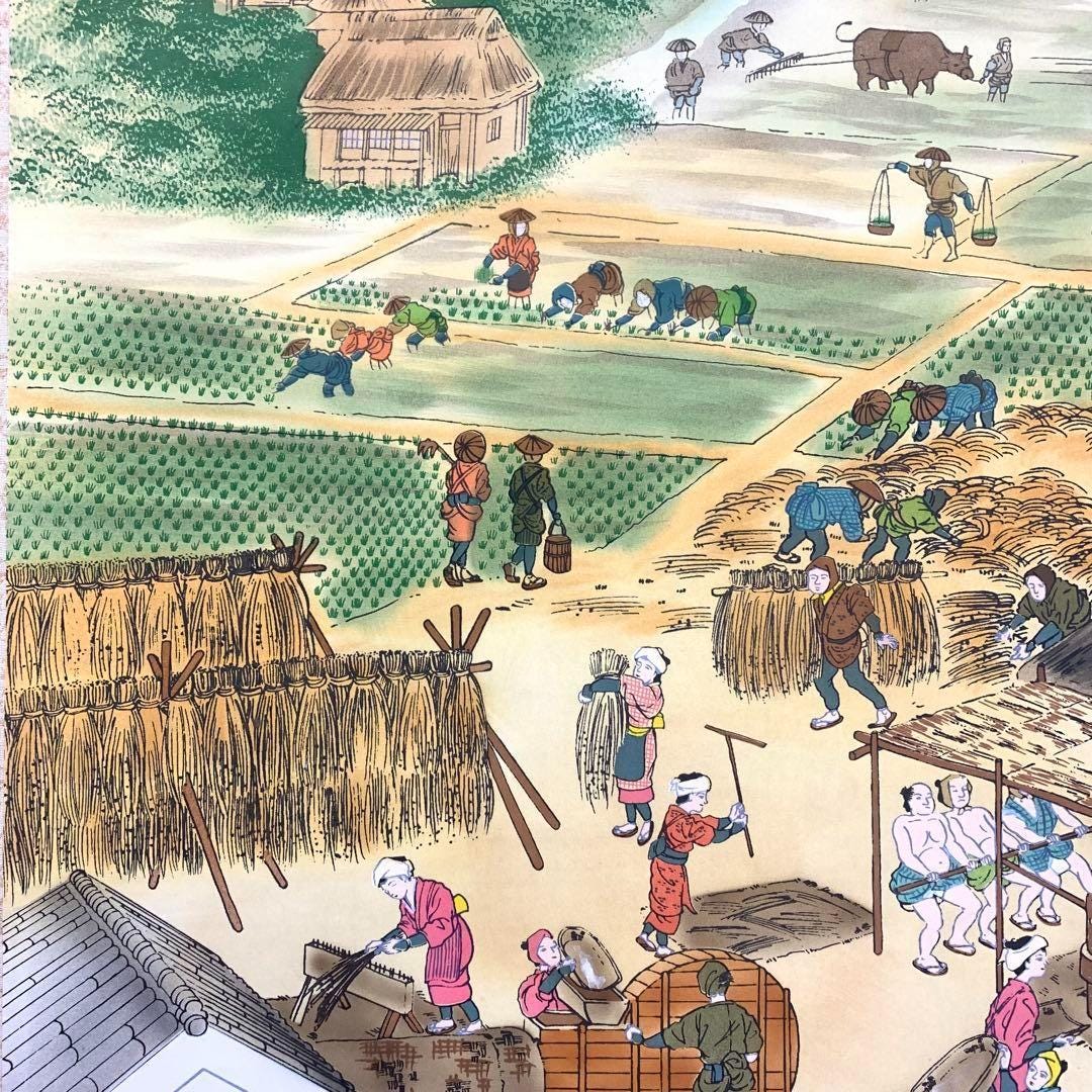 英雪筆 掛軸 四季の農耕と稲作図 銘箱付 62×198 cm - Etsy 日本