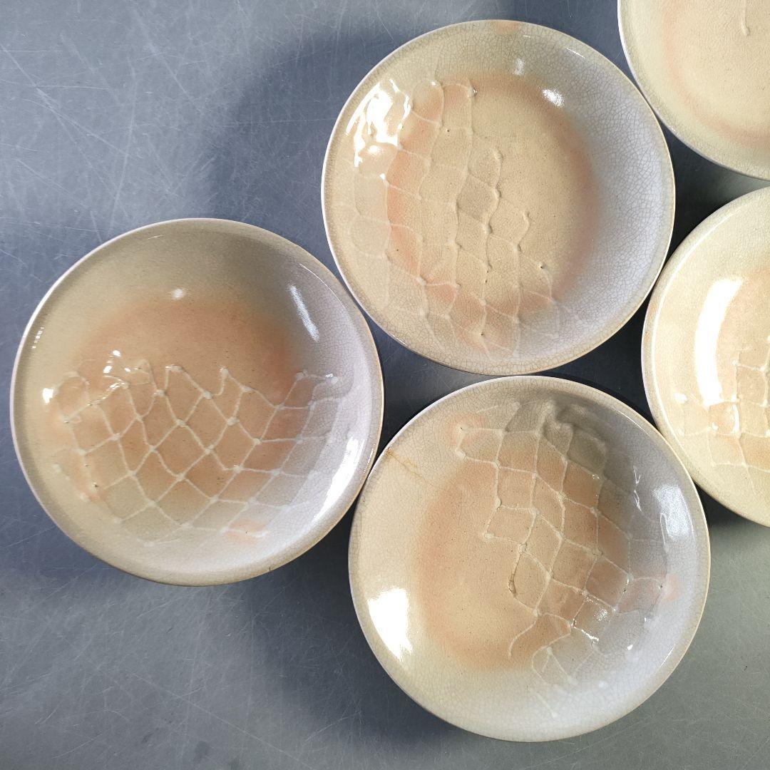 朝日焼 朝日焼 明々皿 5枚セット 第74代 朝日豊斎作 遠州七窯 貫入網文様 友箱