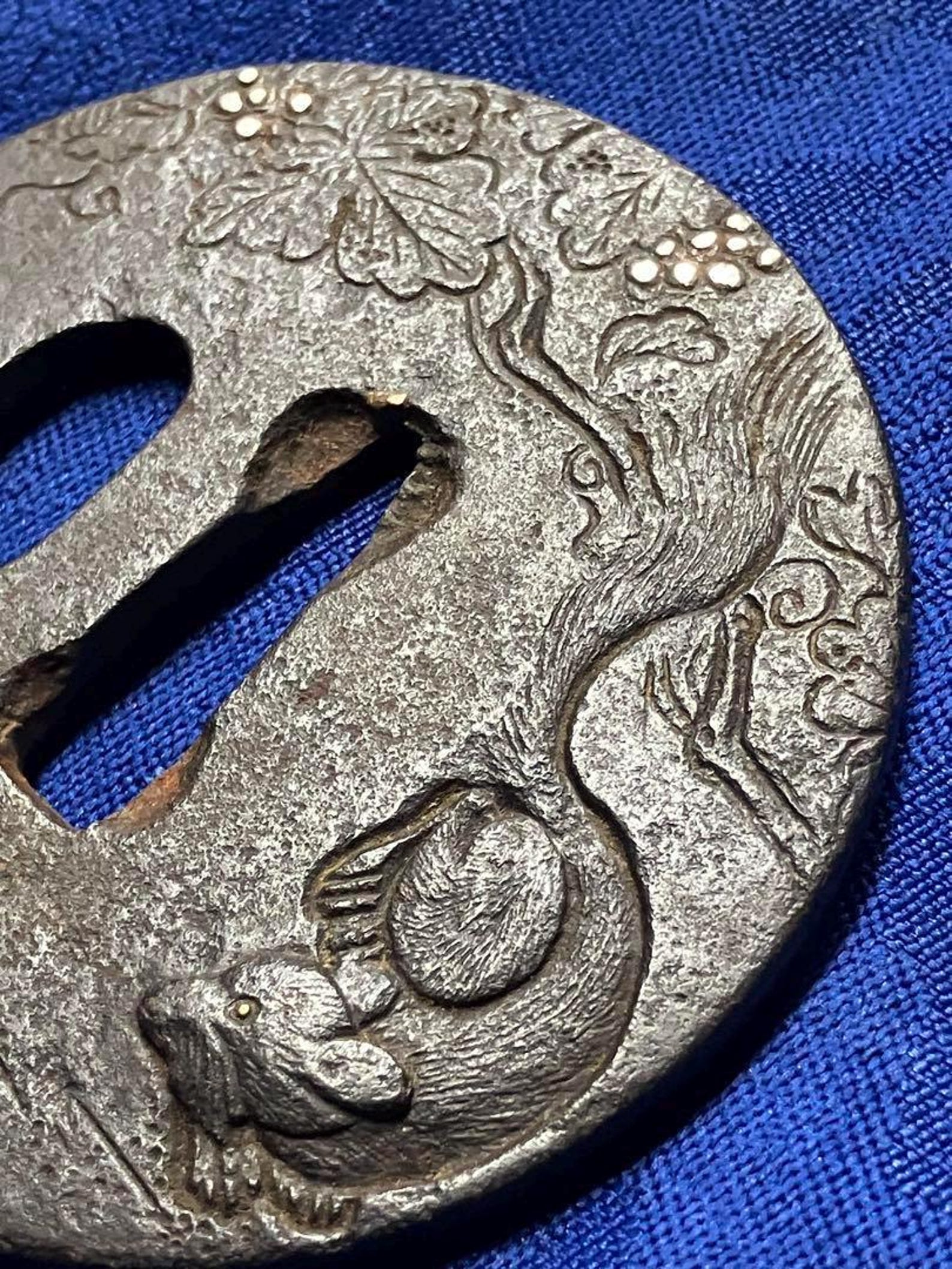 Vintage Iron Tsuba With Silver Inlay | Rare Design, Samurai Sword Guard ...